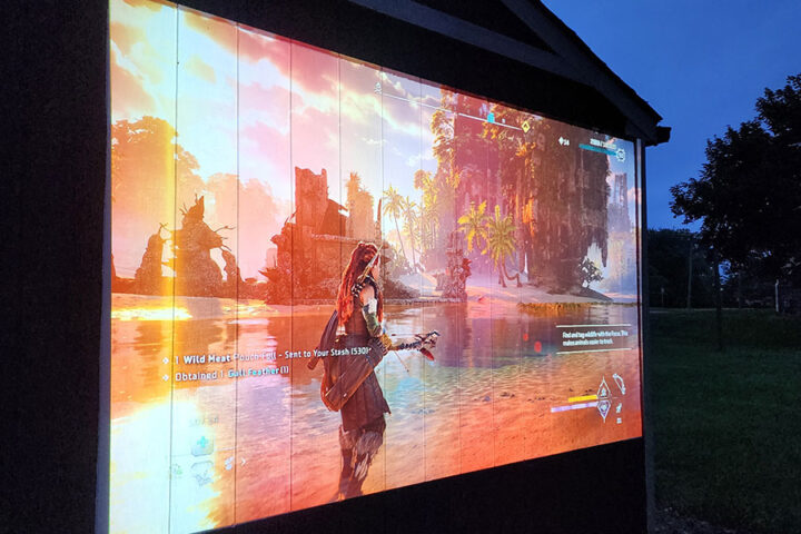 Projection outdoor projector screen paint on wooden surface