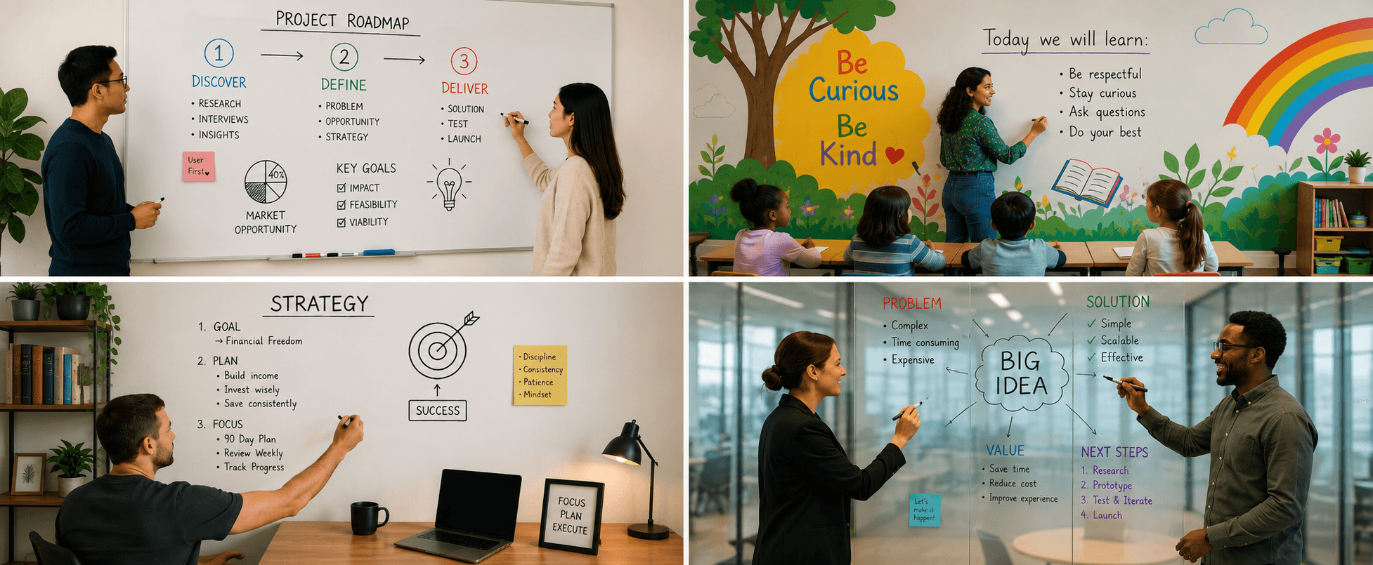 Four settings where transparent whiteboard paint is the better choice, including murals, home walls and glass partitions.